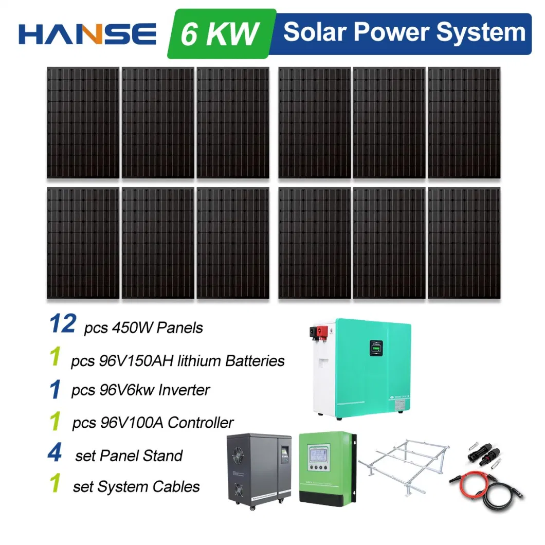 Residential Energy Solar Storage System 6000W 8000W 10kw 15kw 20kw Solar Panel Kits 6000W Complete Set off Grid Solar Power System